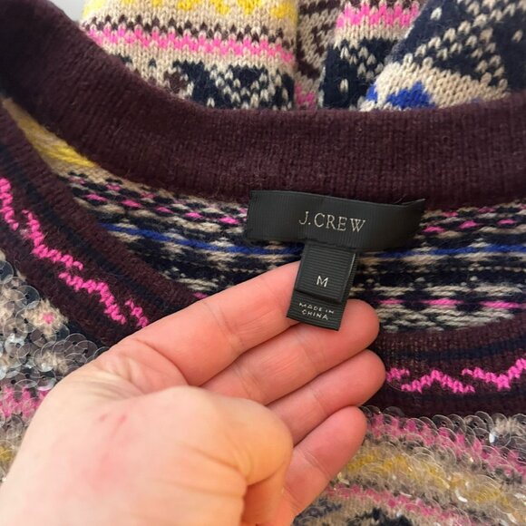 J. Crew Fairisle Wool Sweater Sequins M Aprés Ski Classic Retro 80s Fall Winter - Picture 6 of 9